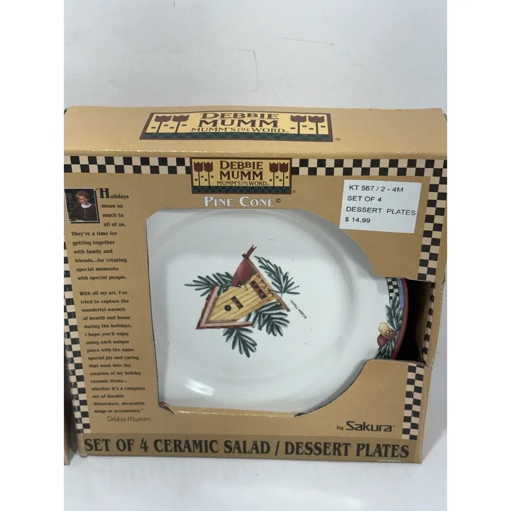 Lot Of 2 Sakura Debbie Mumm Pine Cone Pattern Set of 4/ea Salad / Dessert Plates